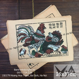 Tranh Đông Hồ Gà Thư Hùng - Gia Đình Gà